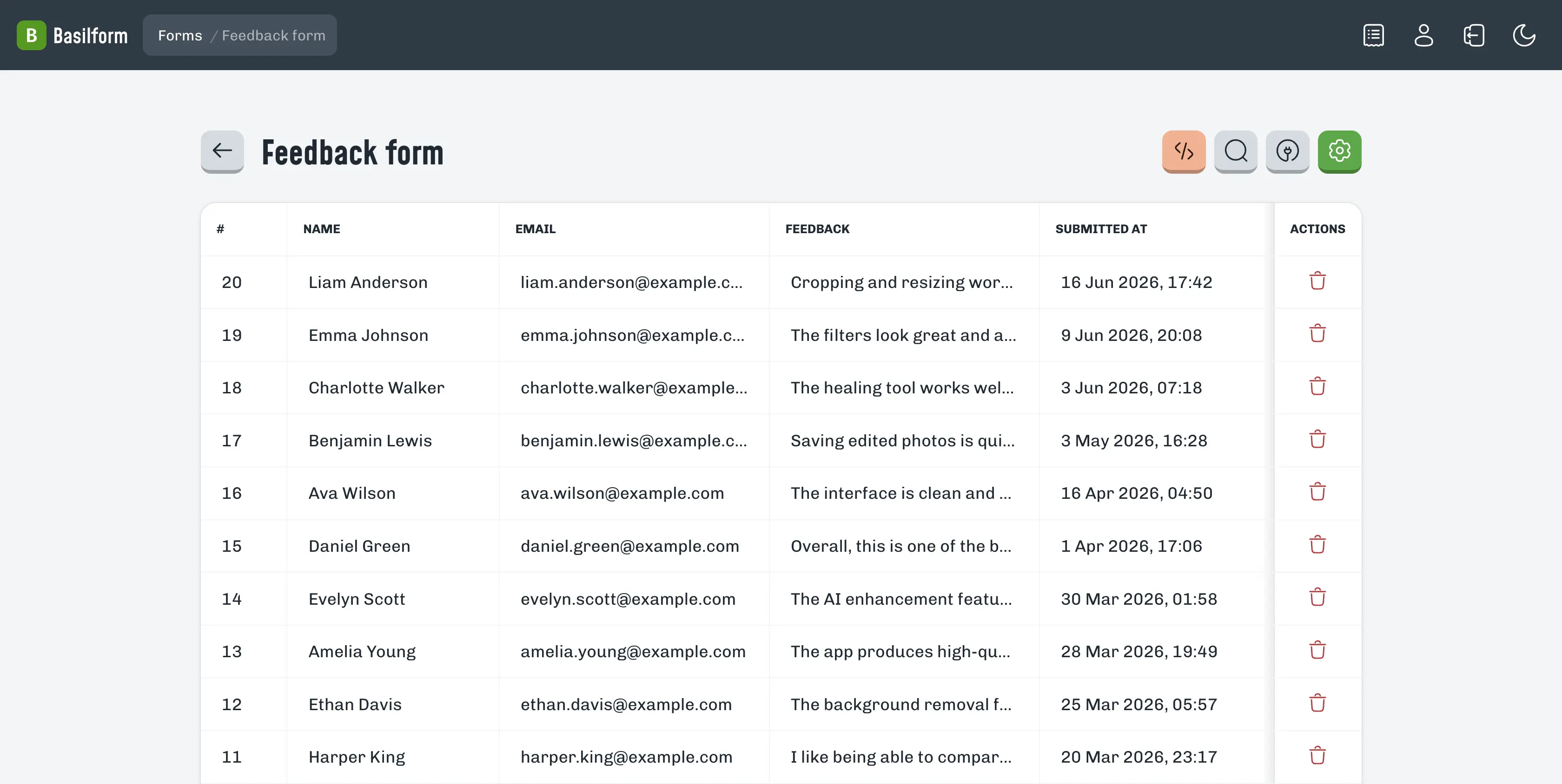 Dashboard page
