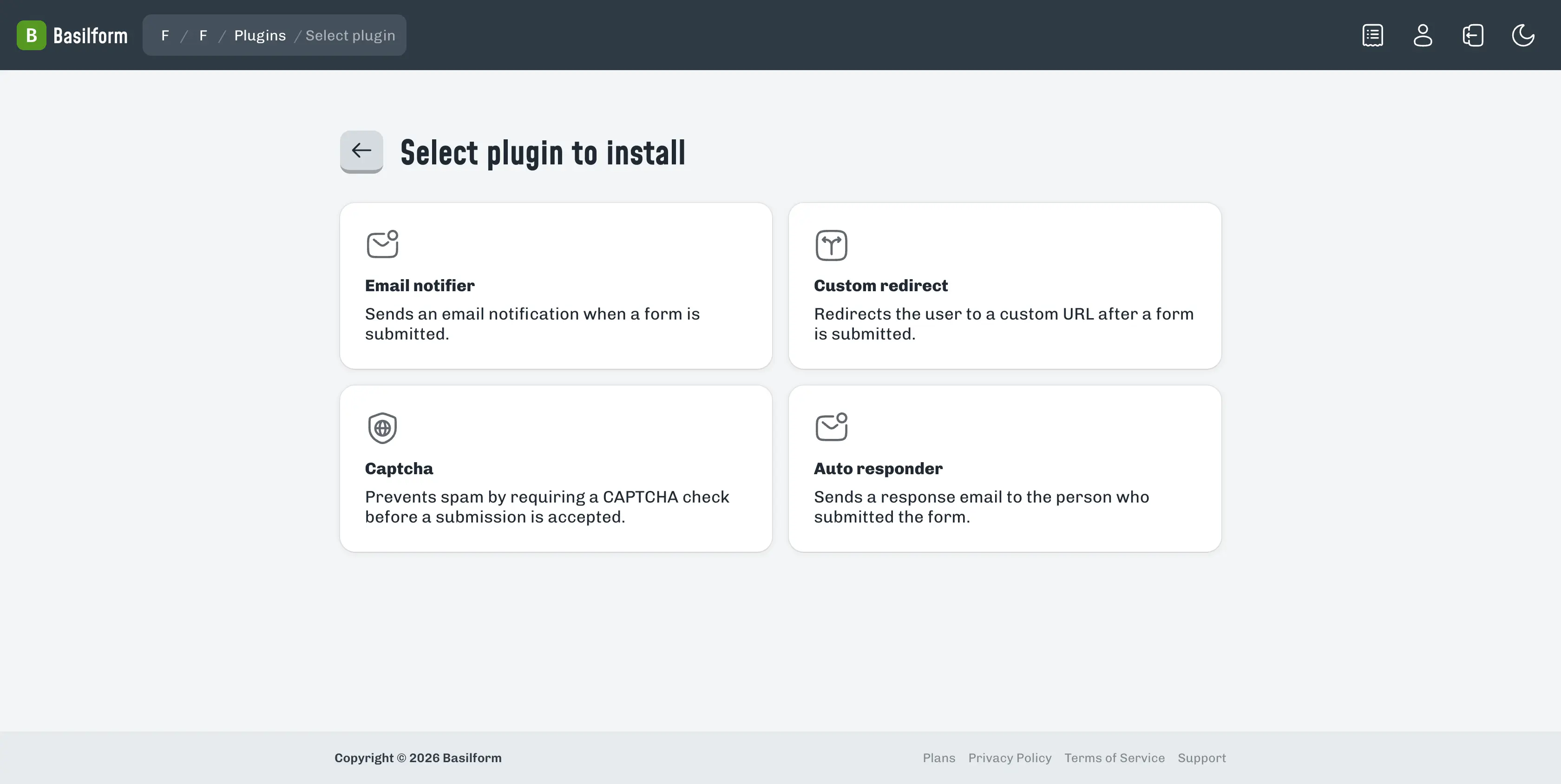 Plugins dialog